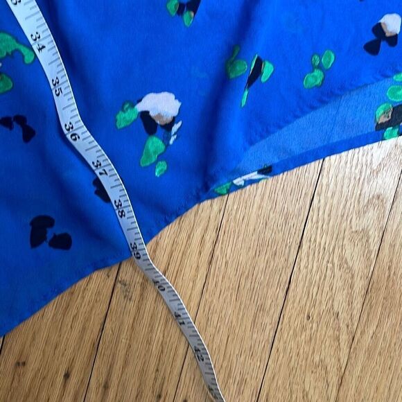 H&M Blue Floral Asymmetrical Midi Dress Size 12 Long Sleeve Drawstring Waist - Picture 2 of 6